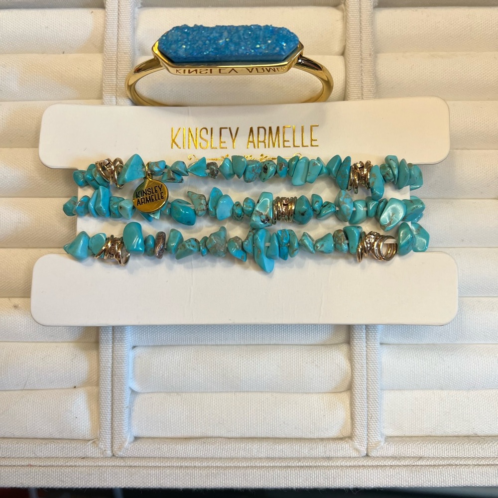 Gorgeous Kinsley Armelle Turquoise Beaded Bracelet Set with quartz cuff!